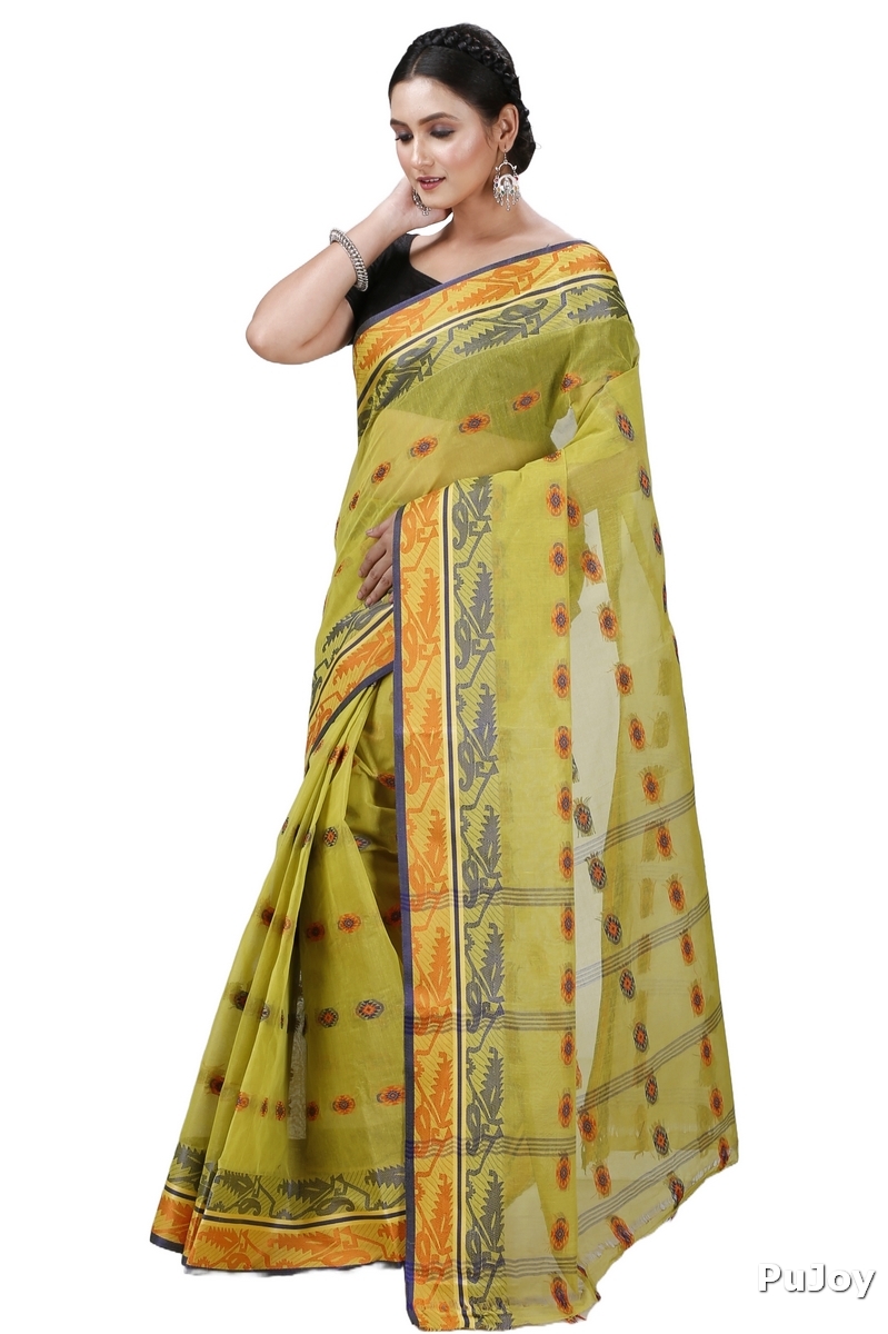 Green Pure Cotton Kutum Tant Saree (1297)