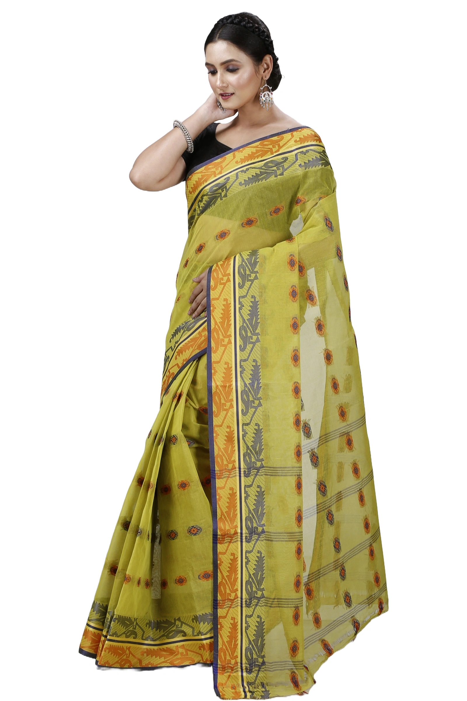 Green Pure Cotton Kutum Tant Saree (1297)