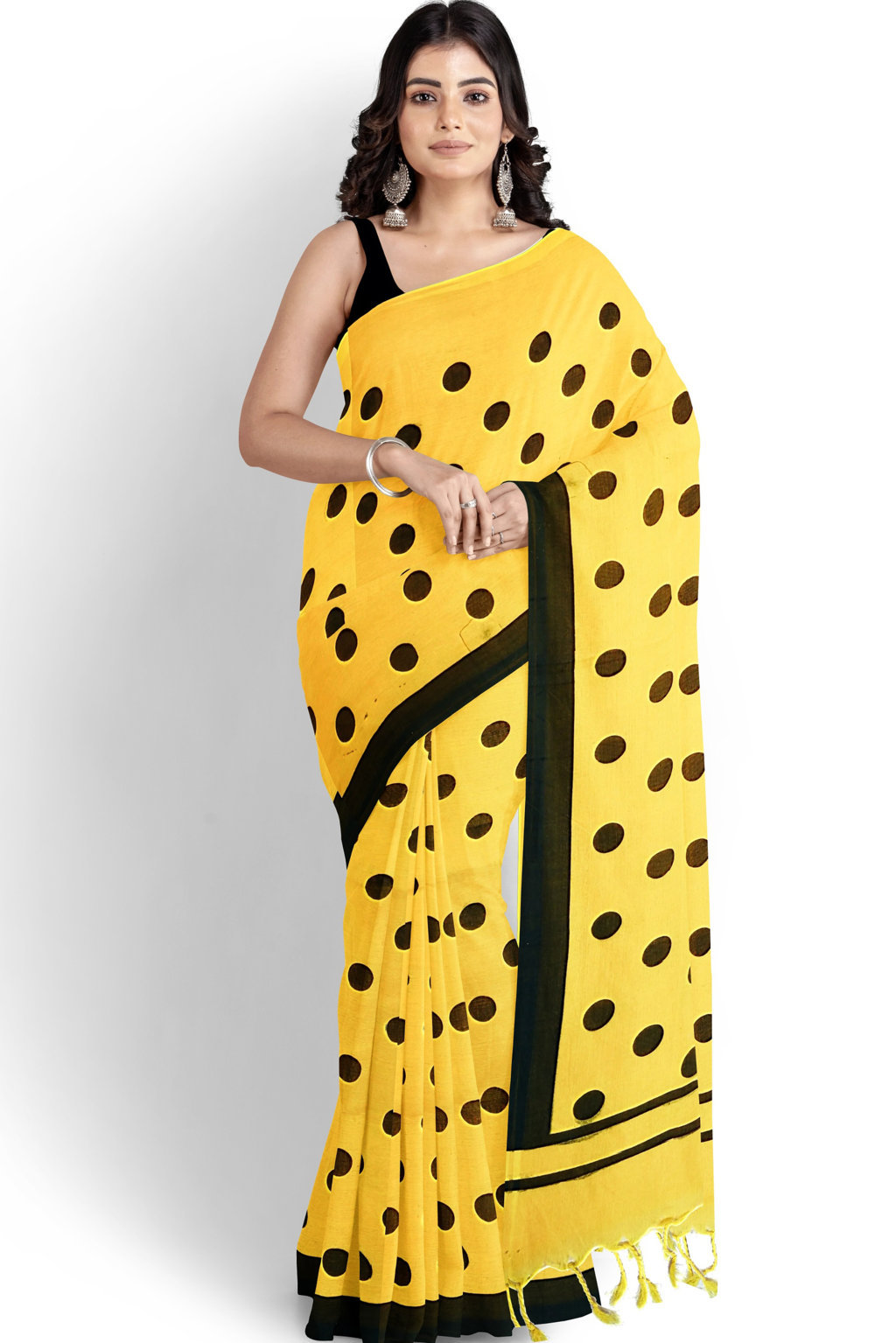 Yellow Pure Cotton Tip Hand Loom Saree (1298)