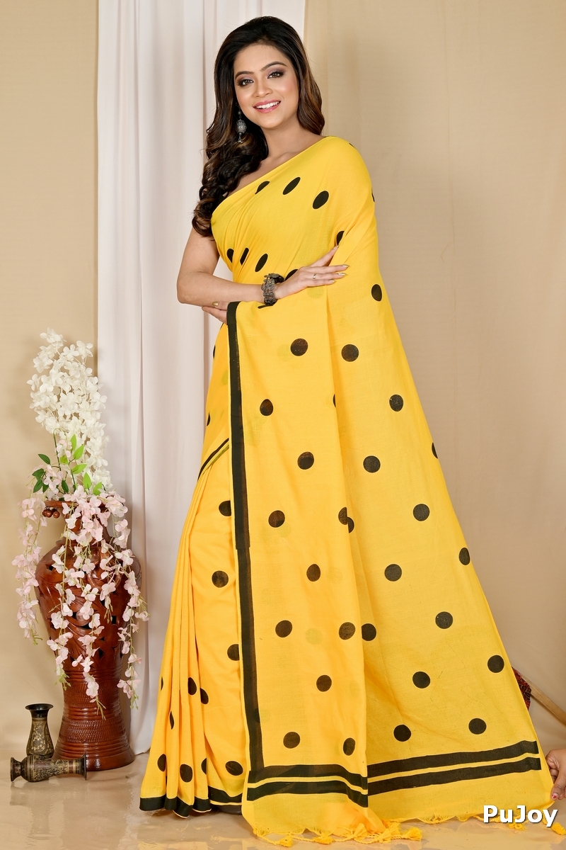 Yellow Pure Cotton Tip Hand Loom Saree (1298)