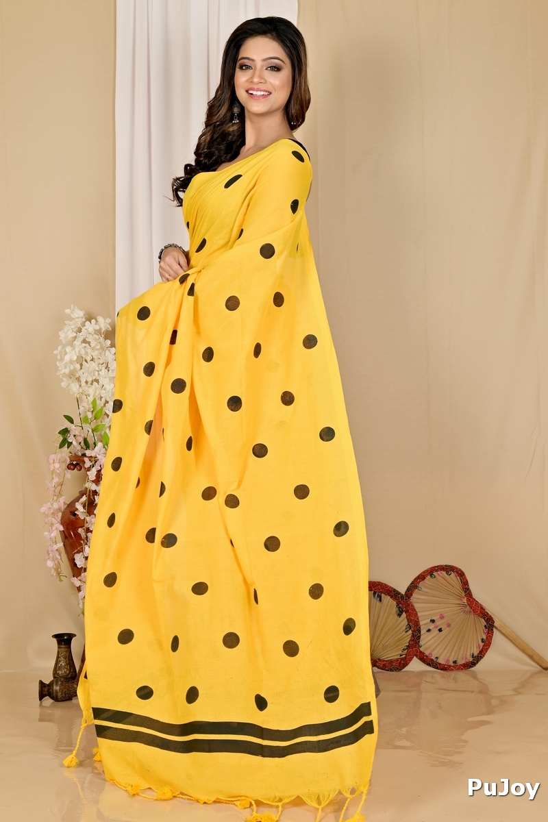 Yellow Pure Cotton Tip Hand Loom Saree (1298)