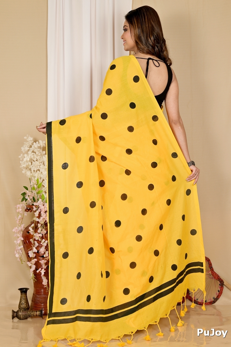 Yellow Pure Cotton Tip Hand Loom Saree (1298)