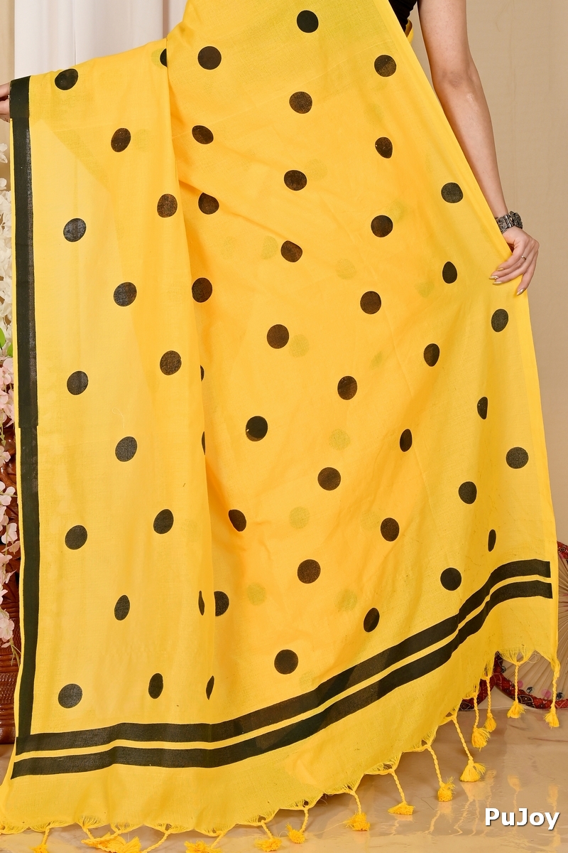 Yellow Pure Cotton Tip Hand Loom Saree (1298)