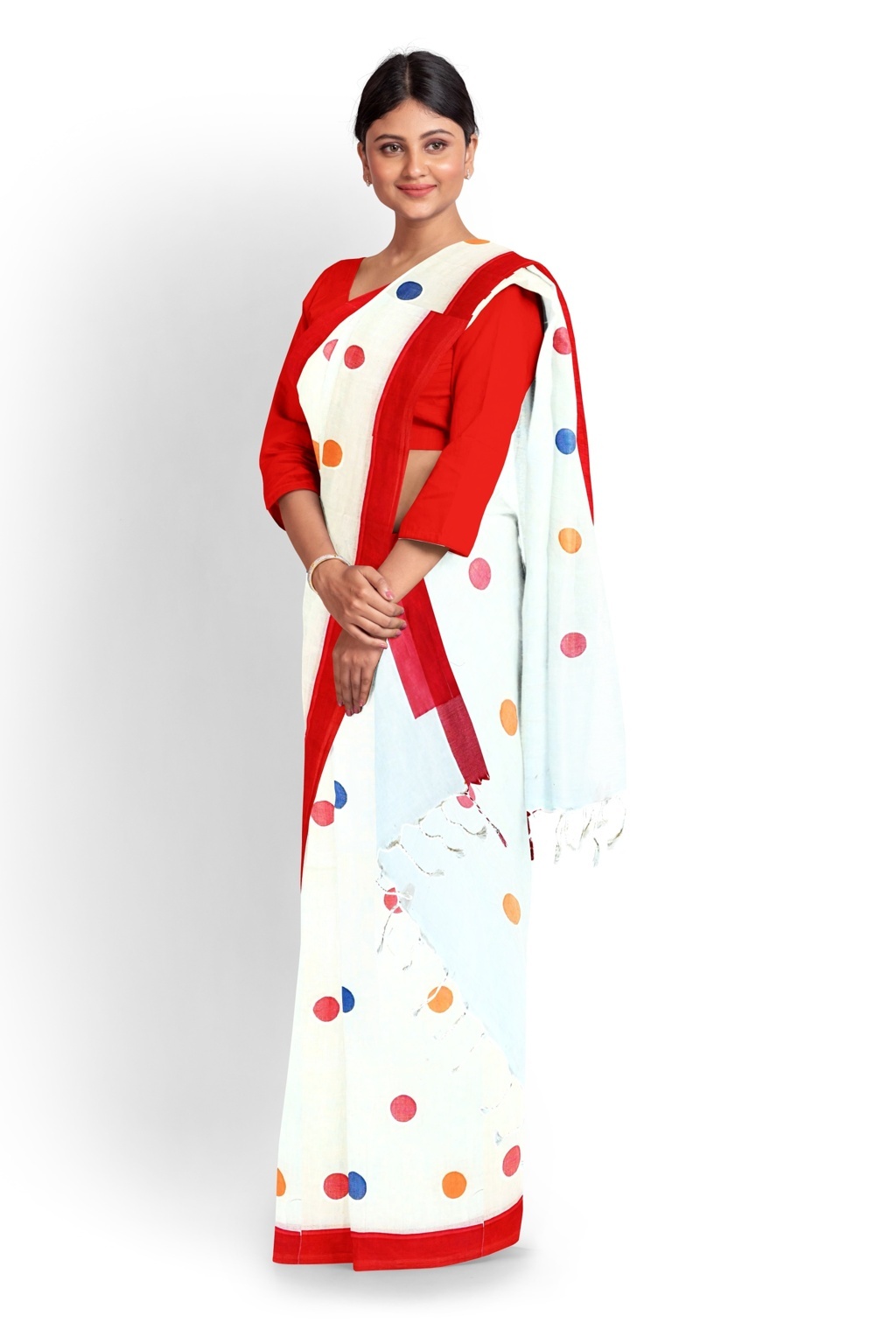 White Pure Cotton Tip Hand Loom Saree (1299)