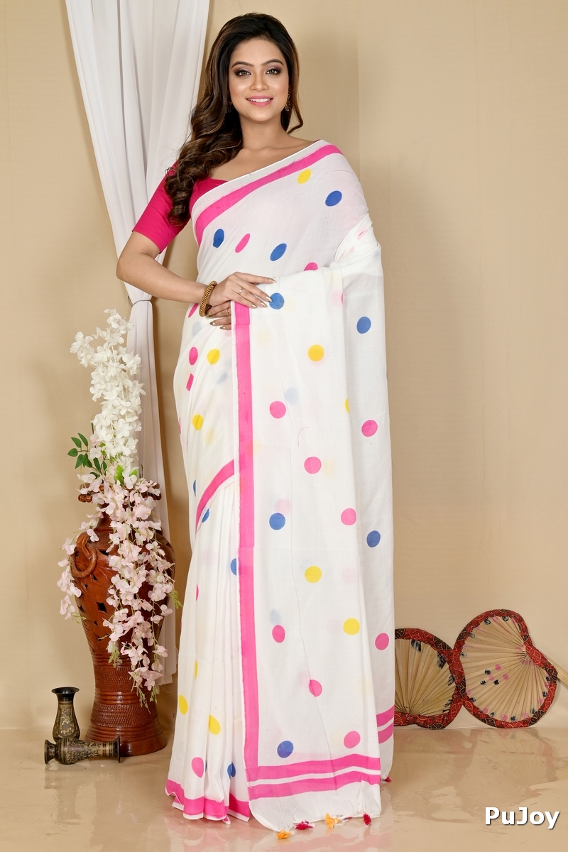 White Pure Cotton Tip Hand Loom Saree (1299)