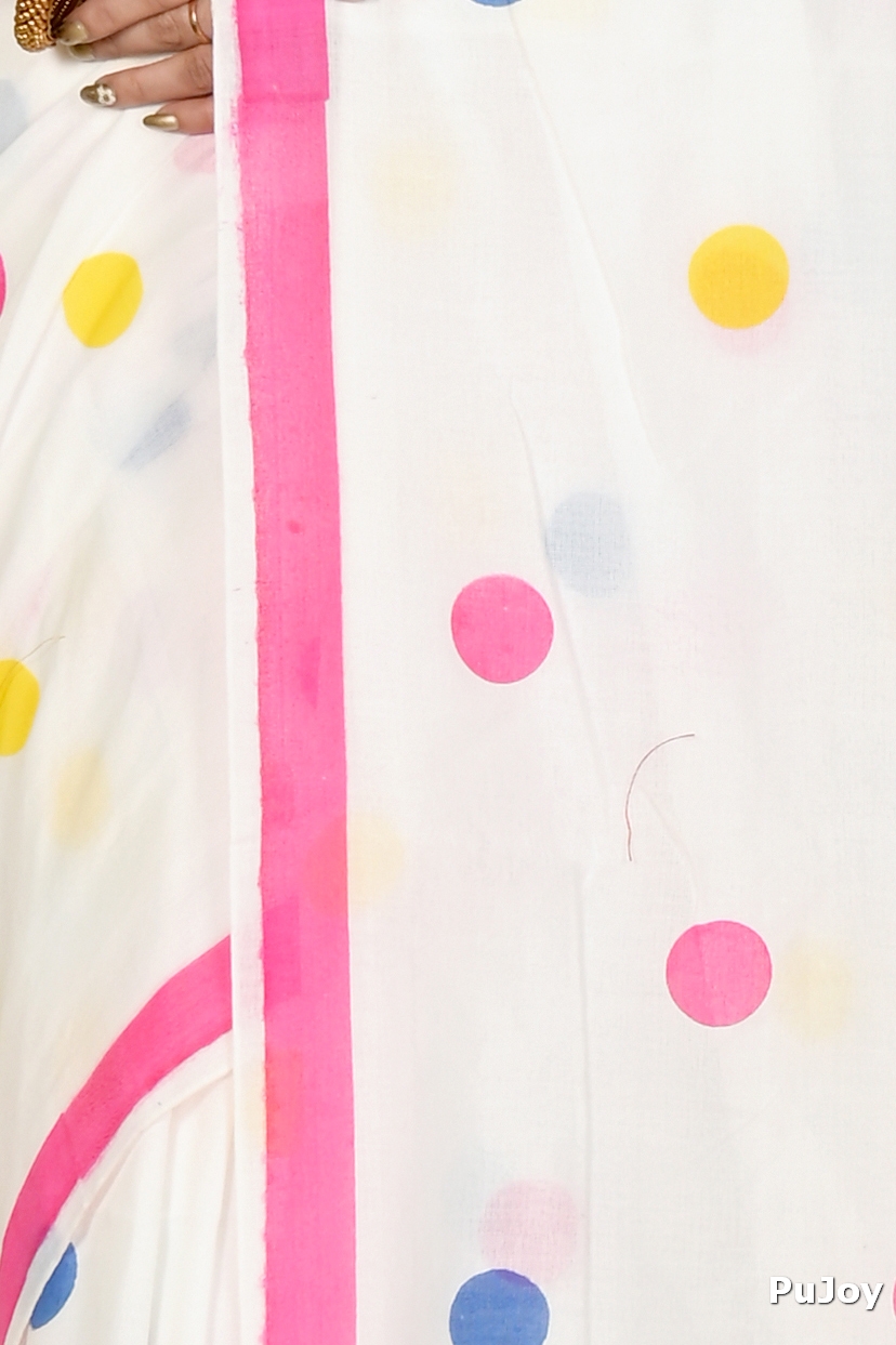 White Pure Cotton Tip Hand Loom Saree (1299)