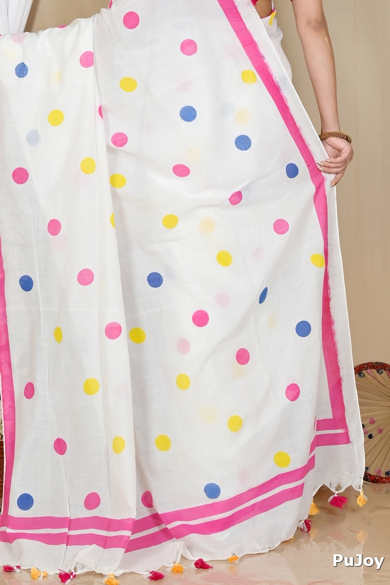 White Pure Cotton Tip Hand Loom Saree (1299)