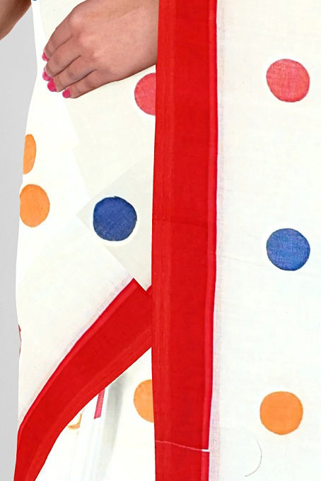 White Pure Cotton Tip Hand Loom Saree (1299)