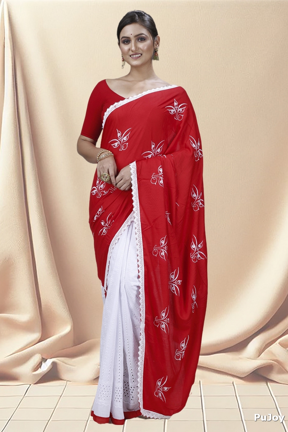 Red Pure Cotton Tiro Hand Loom Saree (13)