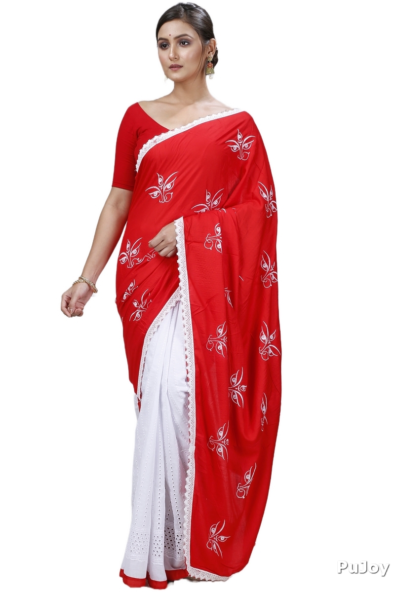 Red Pure Cotton Tiro Hand Loom Saree (13)
