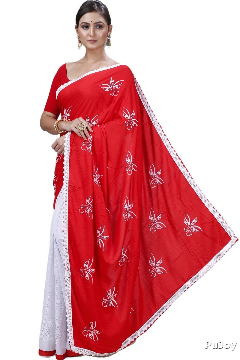 Red Pure Cotton Tiro Hand Loom Saree (13)