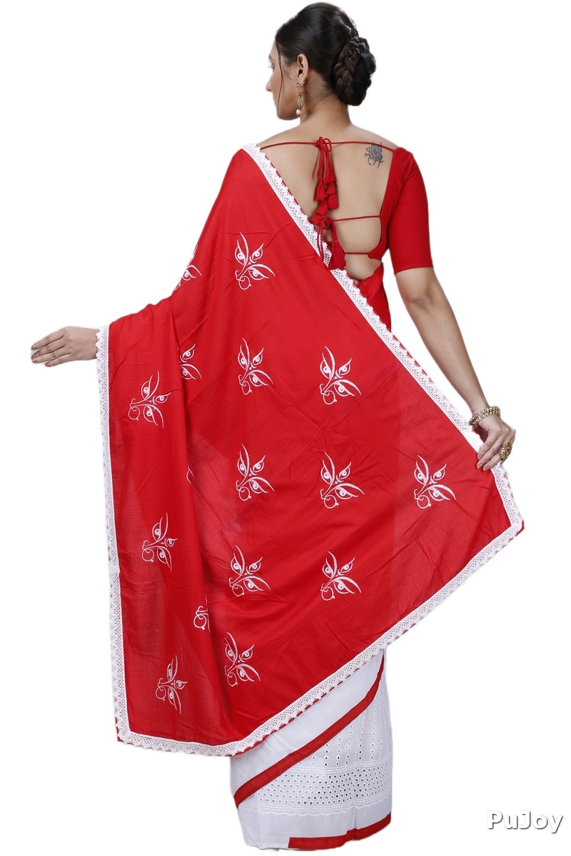 Red Pure Cotton Tiro Hand Loom Saree (13)