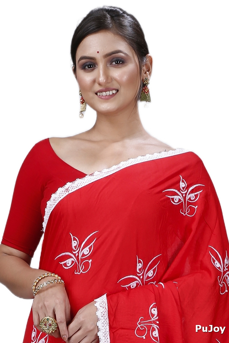 Red Pure Cotton Tiro Hand Loom Saree (13)