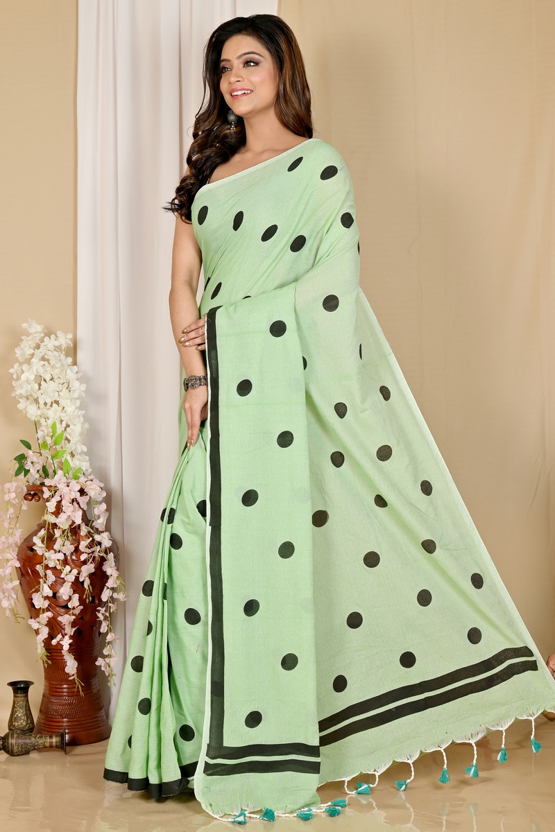 Green Pure Cotton Tip Hand Loom Saree (1300)