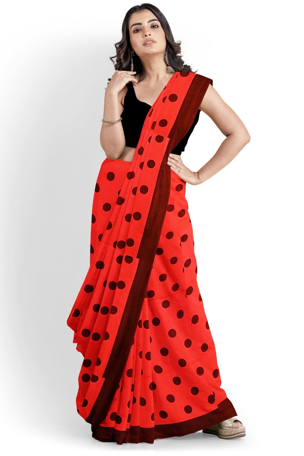 Red Pure Cotton Tip Hand Loom Saree (1302)