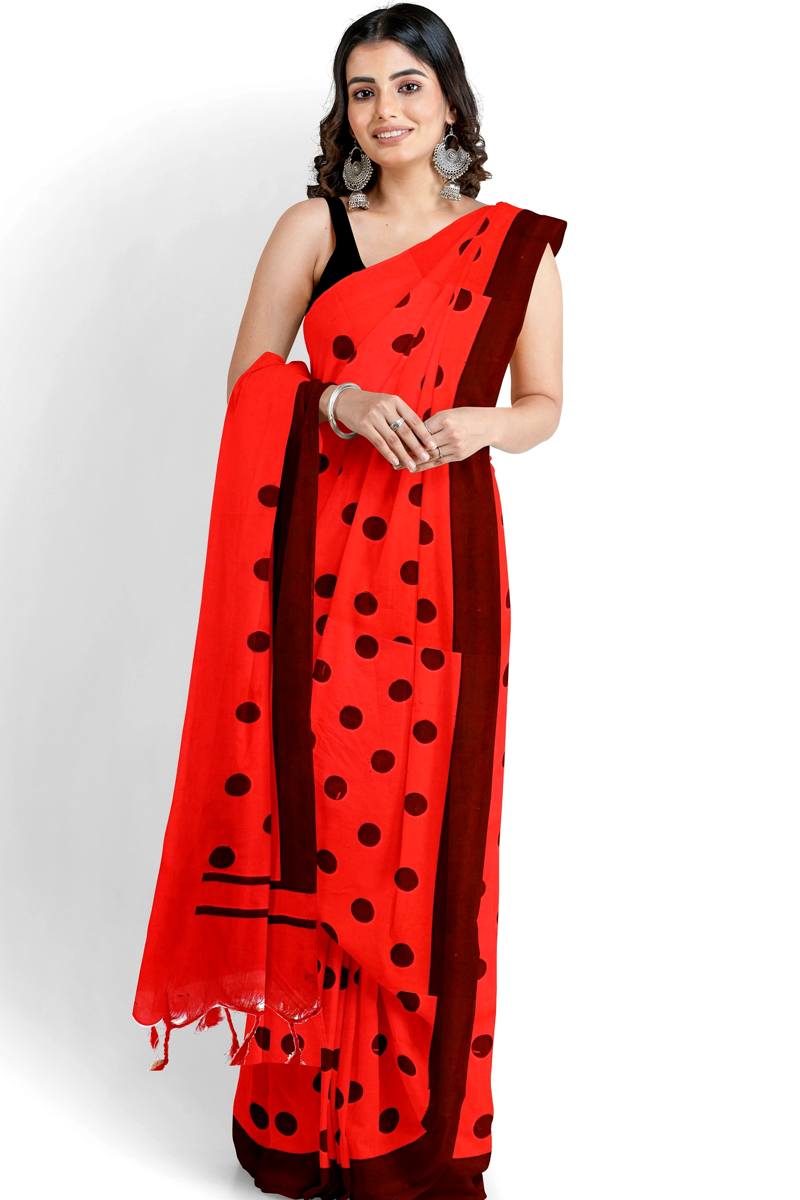 Red Pure Cotton Tip Hand Loom Saree (1302)
