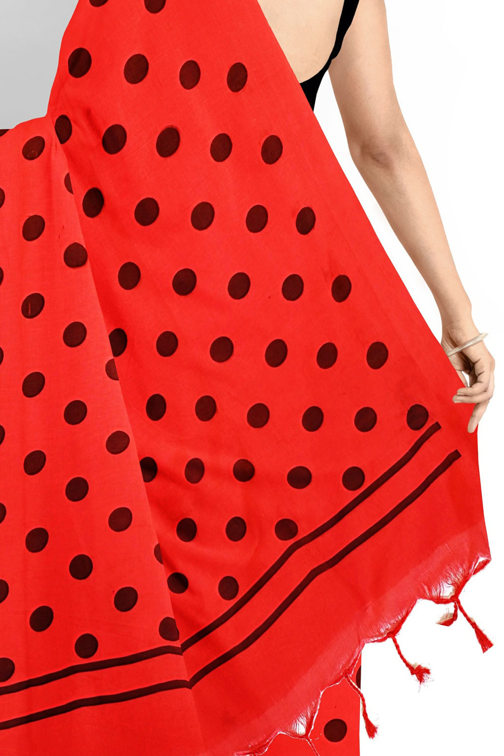 Red Pure Cotton Tip Hand Loom Saree (1302)