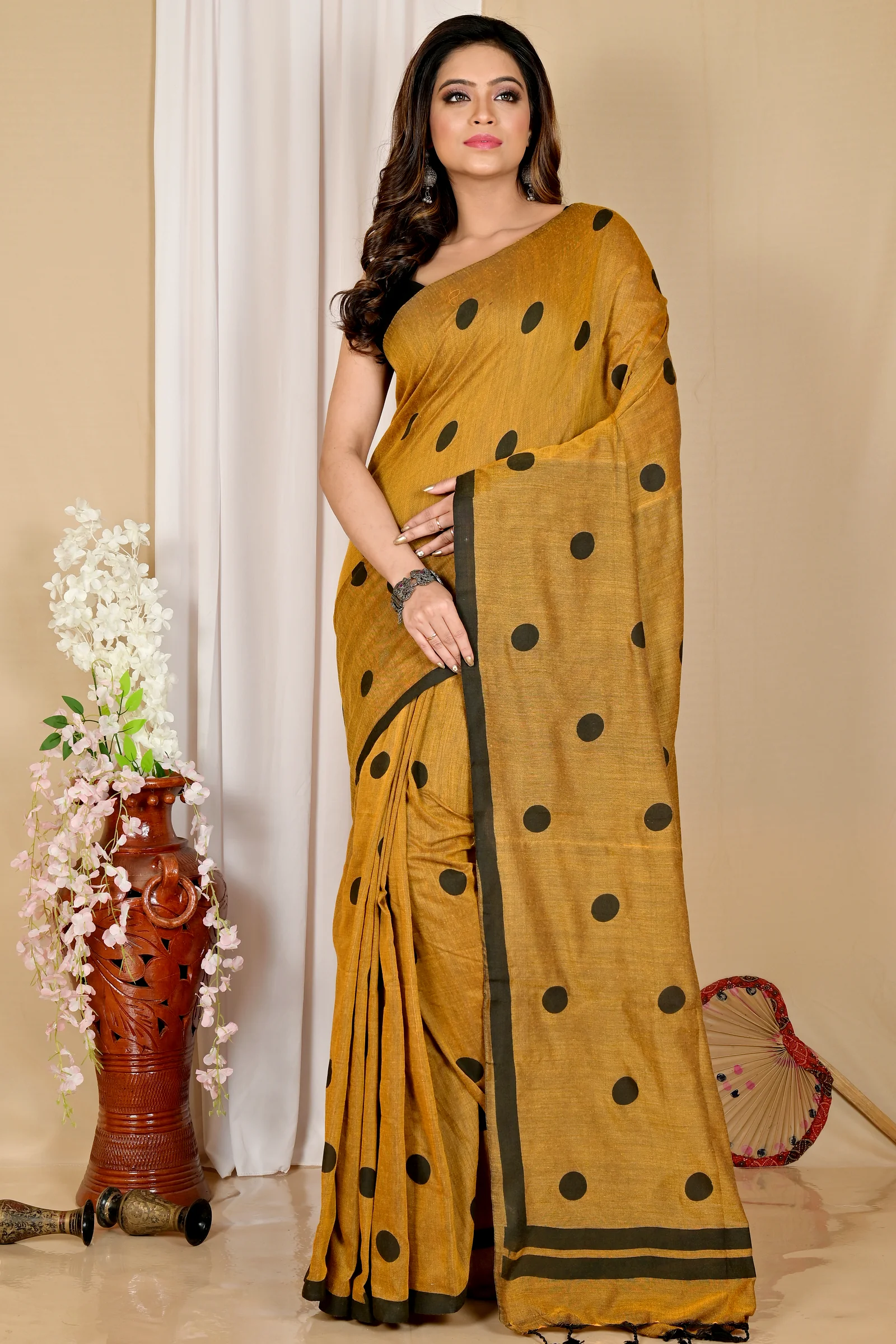 Brown Pure Cotton Tip Hand Loom Saree (1303)