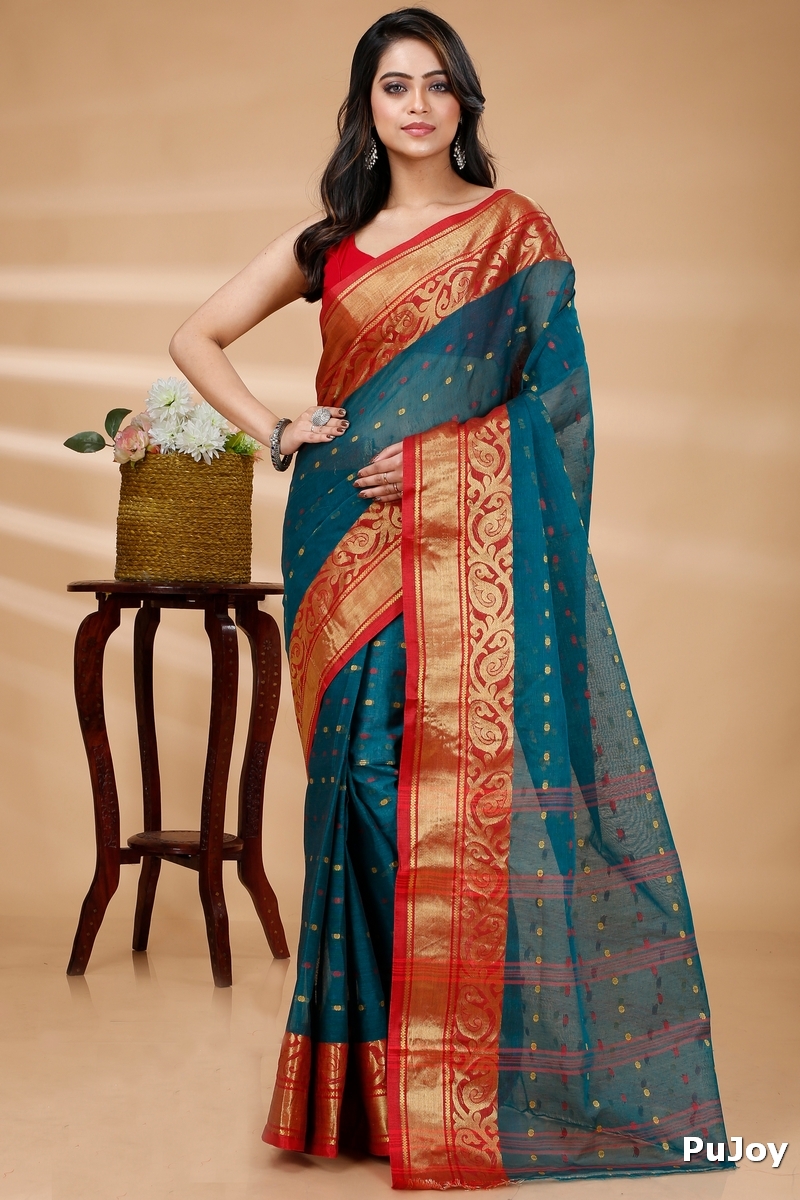 Dark Green Pure Cotton Sachi Tant Saree (1304)