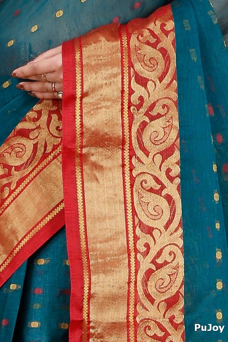 Dark Green Pure Cotton Sachi Tant Saree (1304)