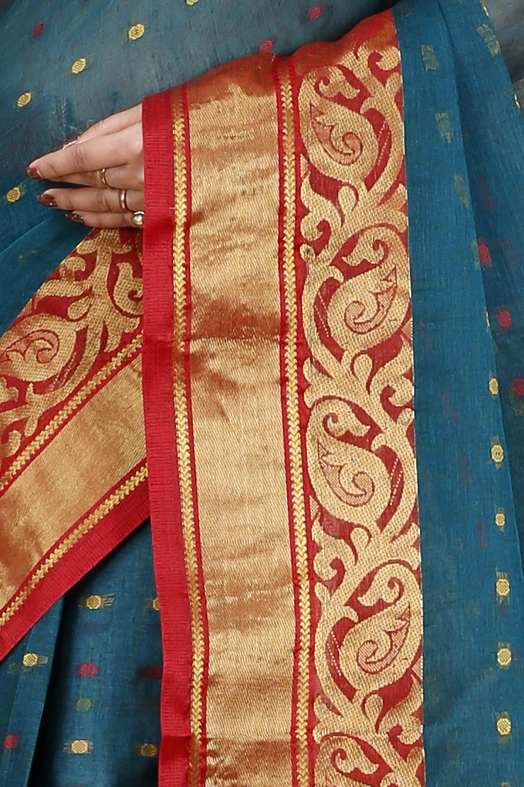 Dark Green Pure Cotton Sachi Tant Saree (1304)