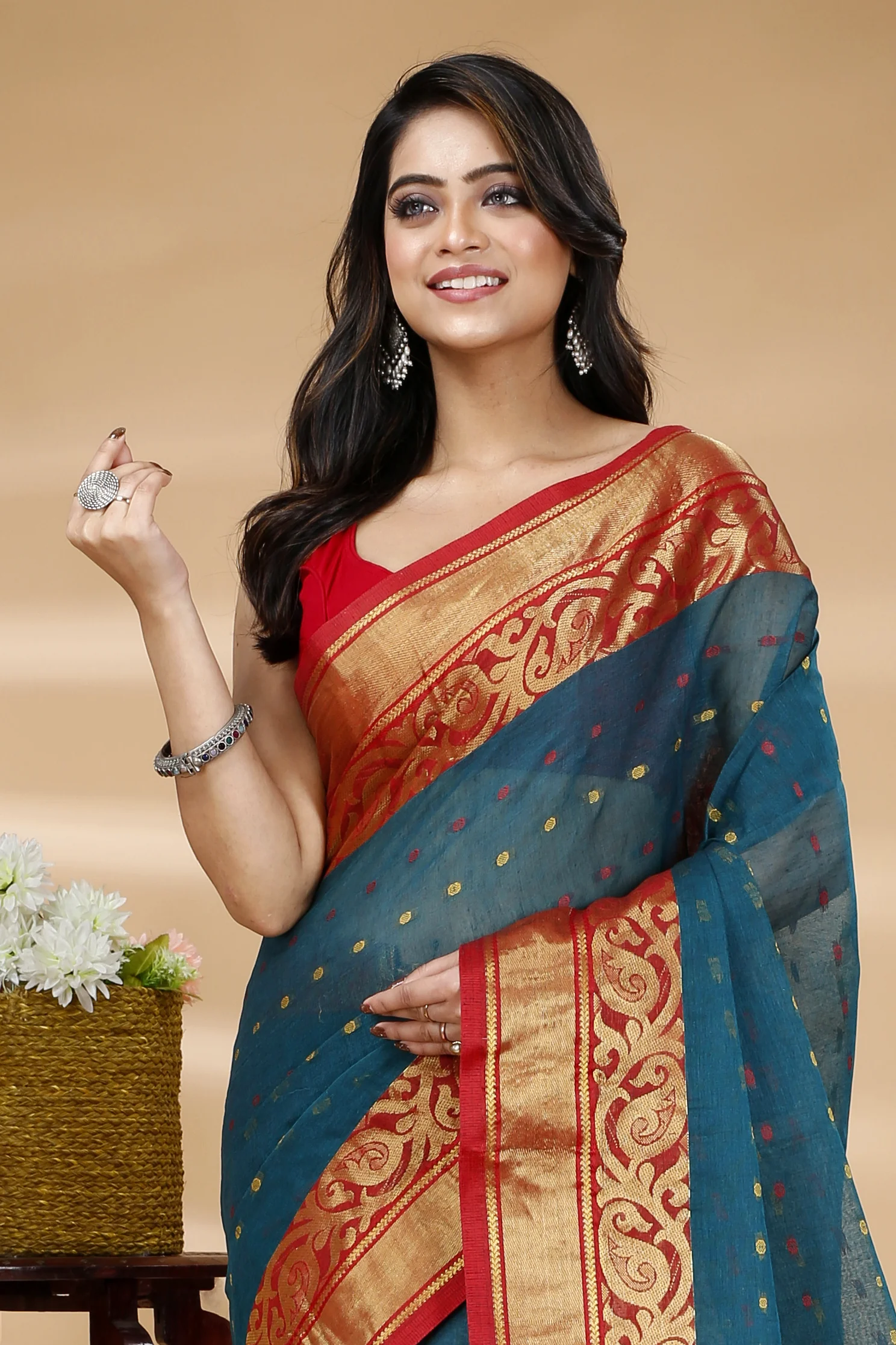 Dark Green Pure Cotton Sachi Tant Saree (1304)