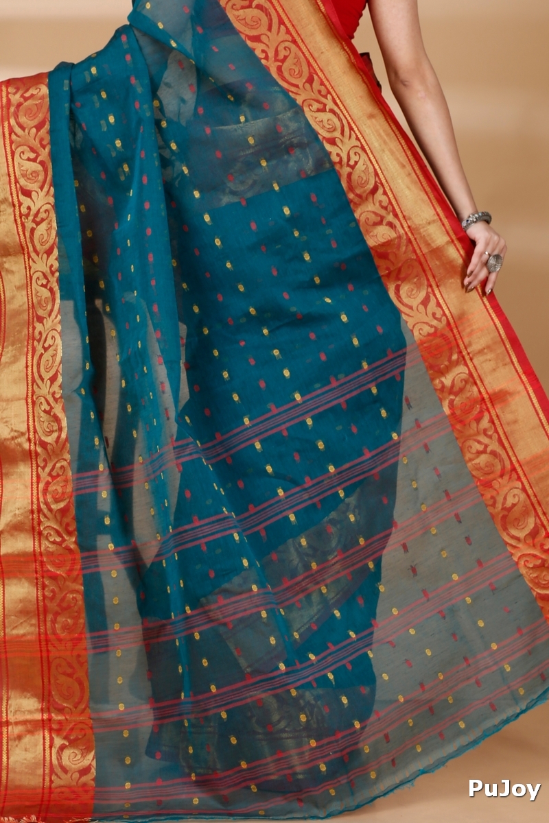 Dark Green Pure Cotton Sachi Tant Saree (1304)