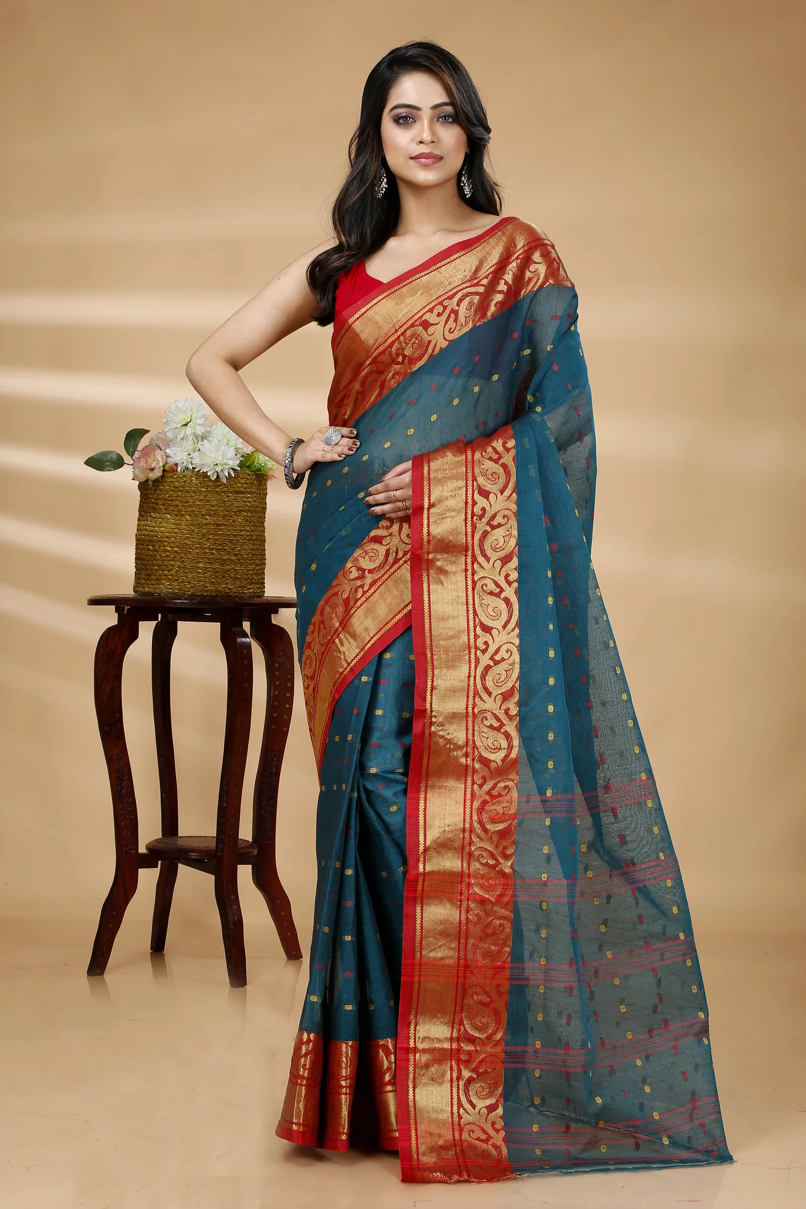 Dark Green Pure Cotton Sachi Tant Saree (1304)