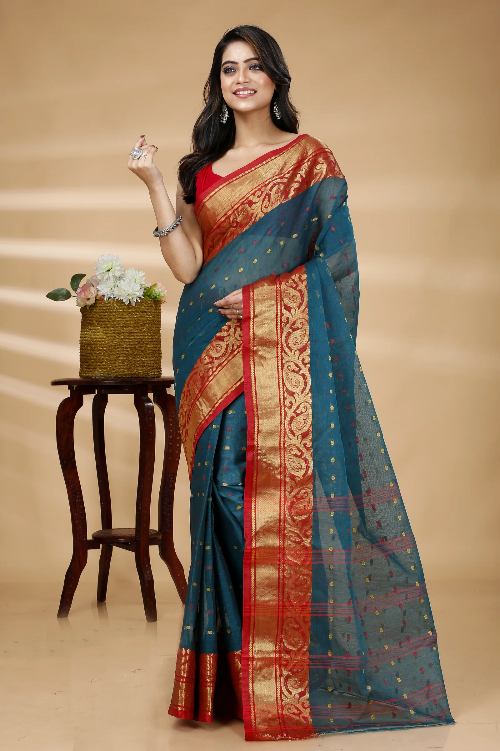 Dark Green Pure Cotton Sachi Tant Saree (1304)