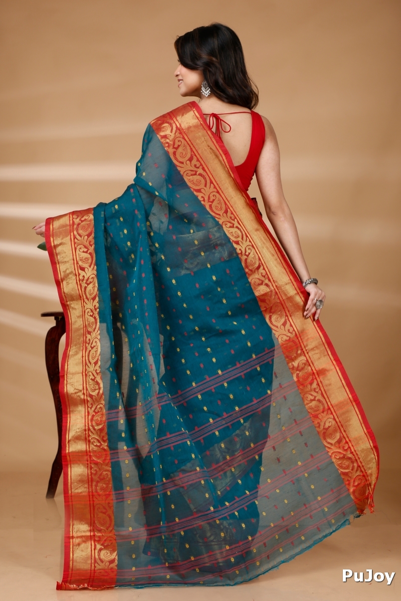 Dark Green Pure Cotton Sachi Tant Saree (1304)