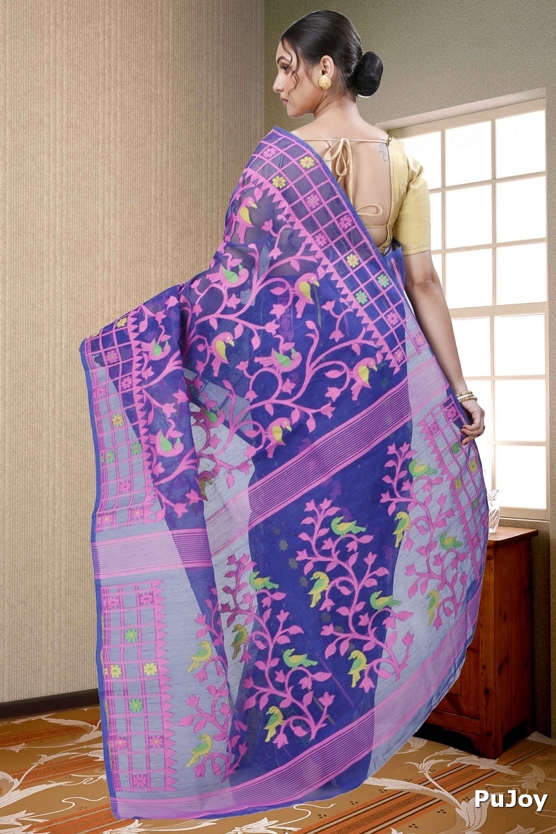 Blue Pure Cotton Sabon Jamdani Saree (1305)