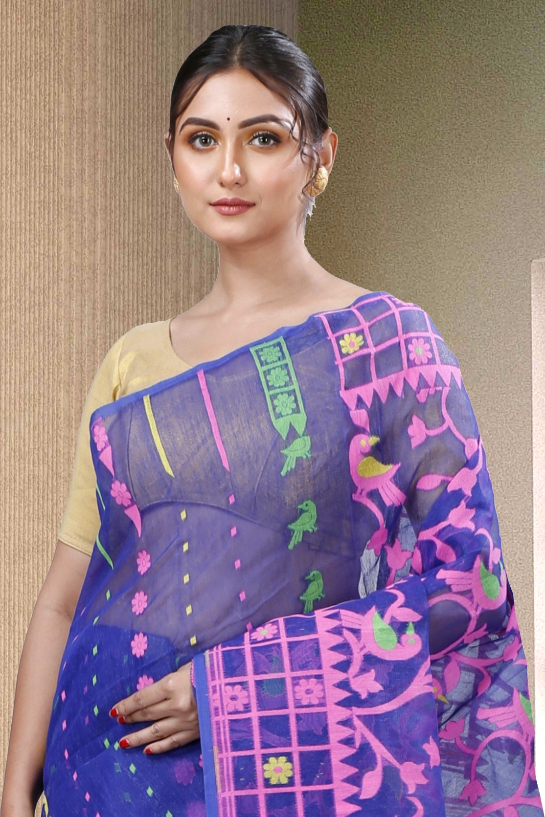 Blue Pure Cotton Sabon Jamdani Saree (1305)