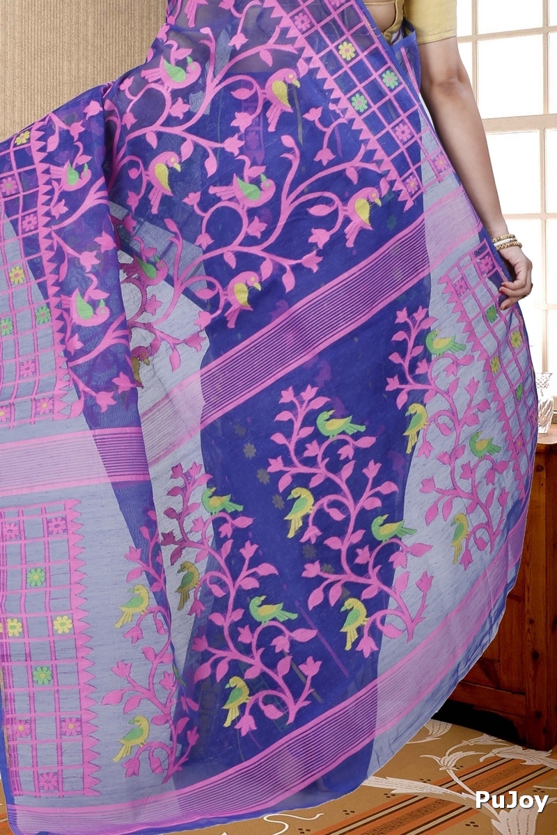Blue Pure Cotton Sabon Jamdani Saree (1305)