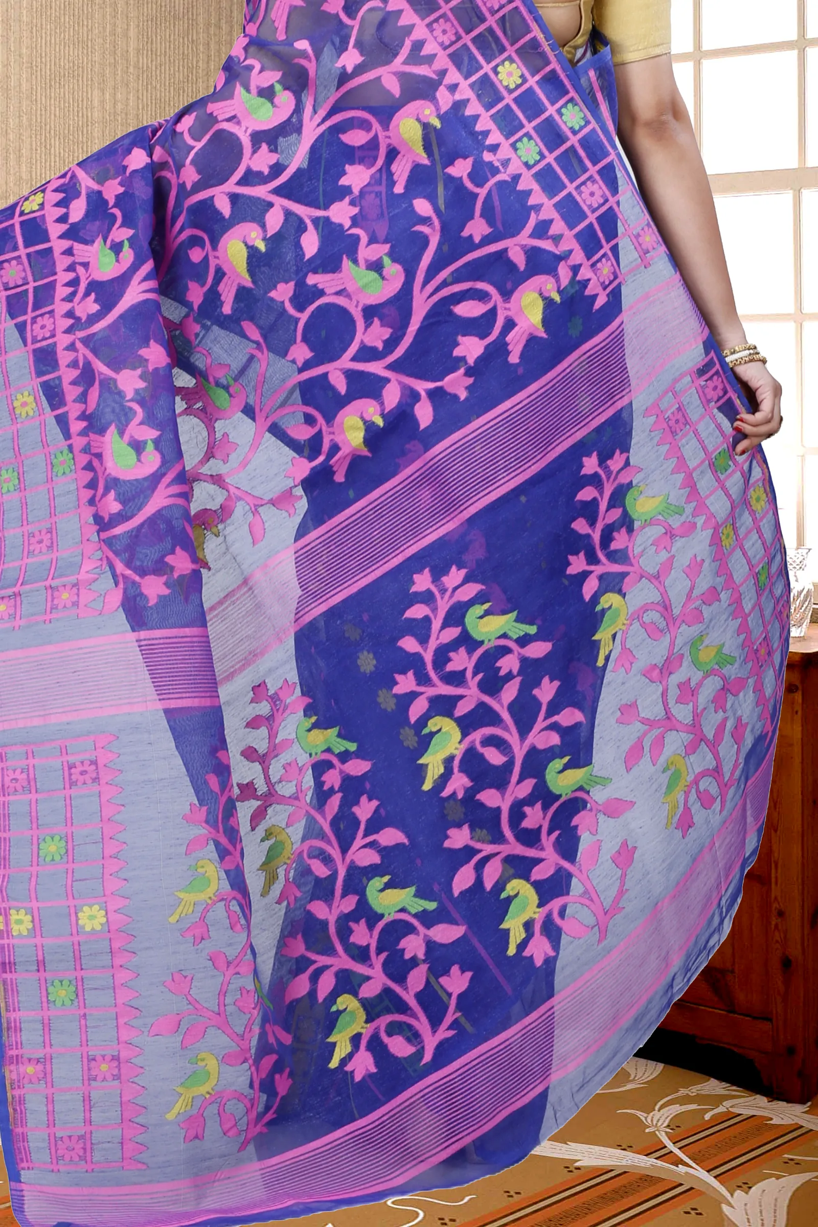 Blue Pure Cotton Sabon Jamdani Saree (1305)