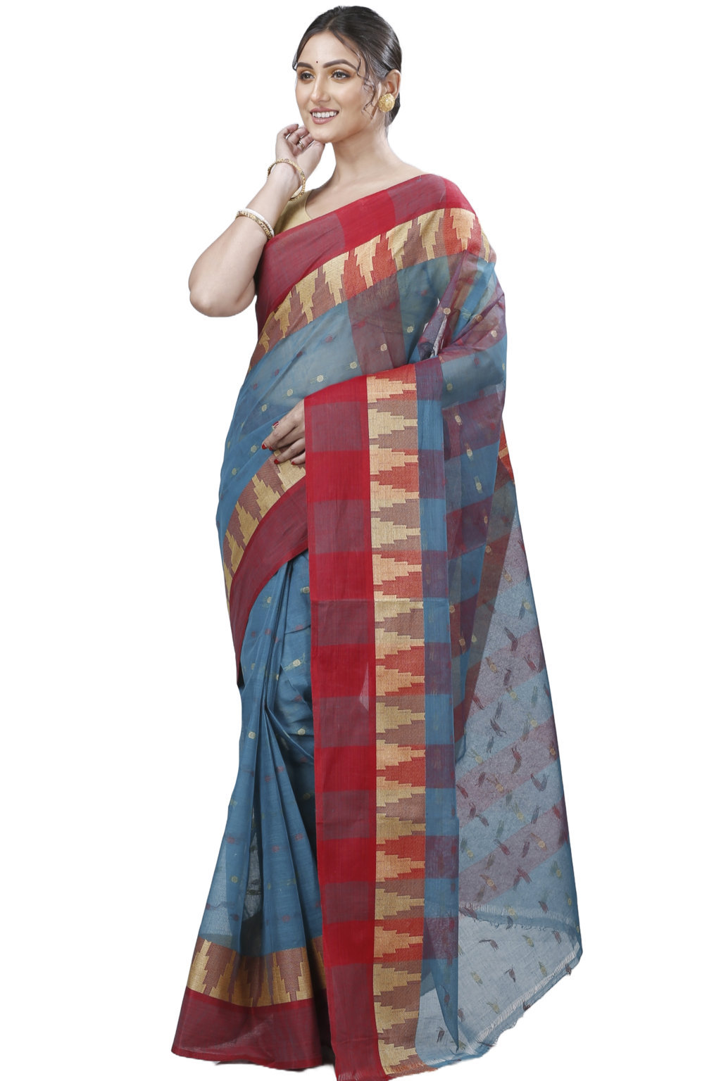 Bottel Green Pure Cotton Jamuna Tant Saree (1310)