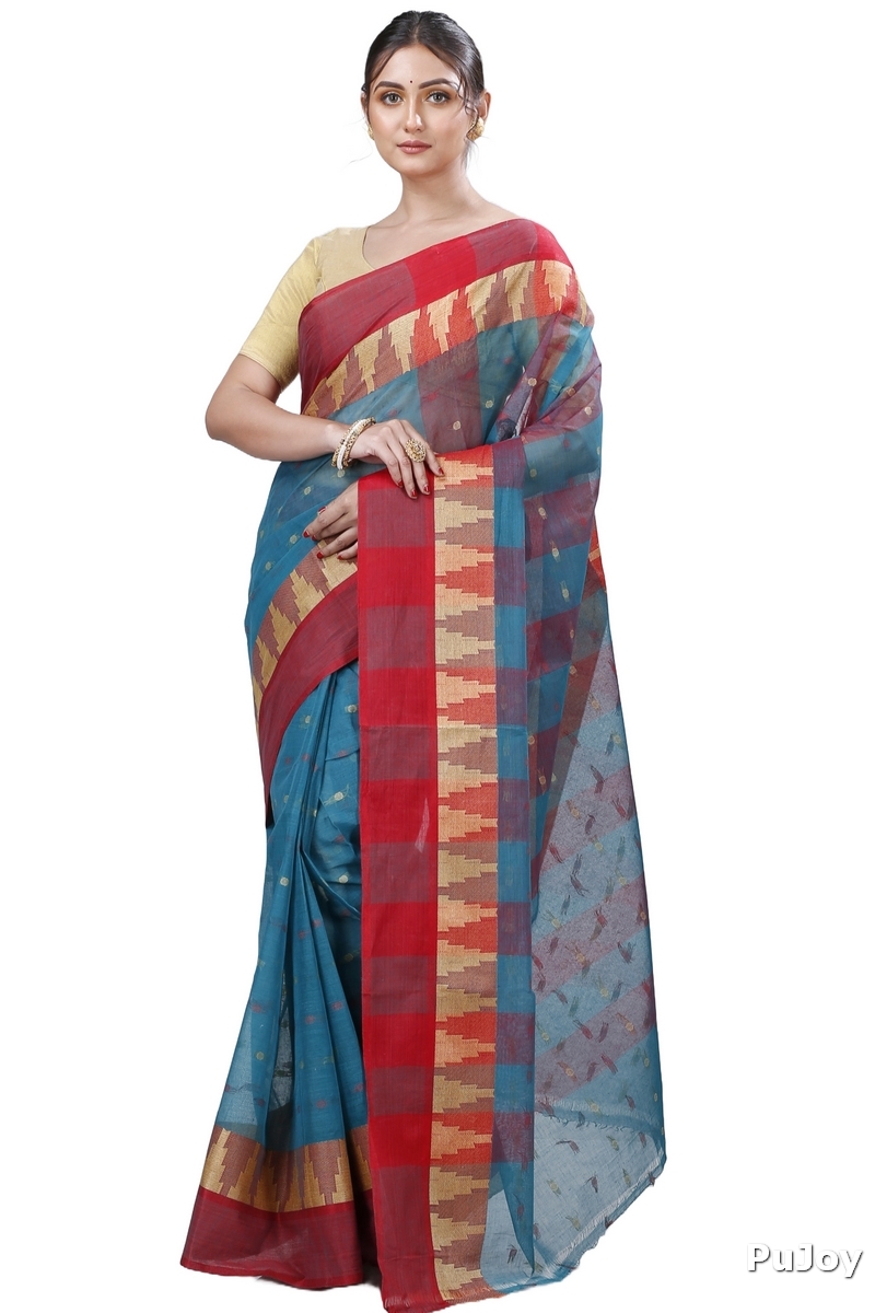 Bottel Green Pure Cotton Jamuna Tant Saree (1310)