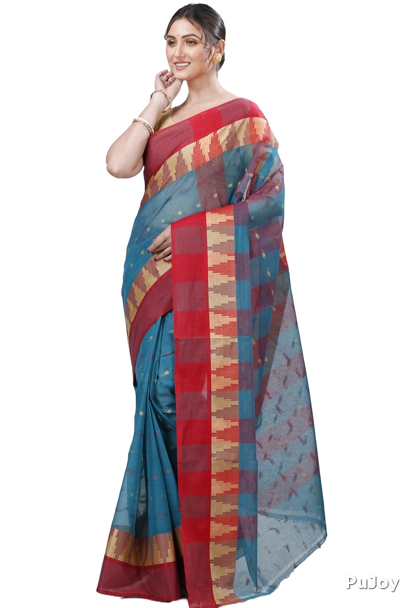 Bottel Green Pure Cotton Jamuna Tant Saree (1310)