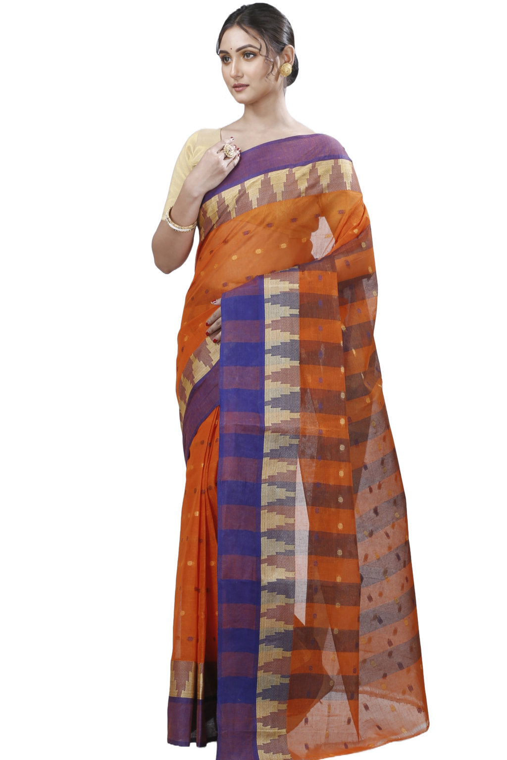 Orange Pure Cotton Jamuna Tant Saree (1311)