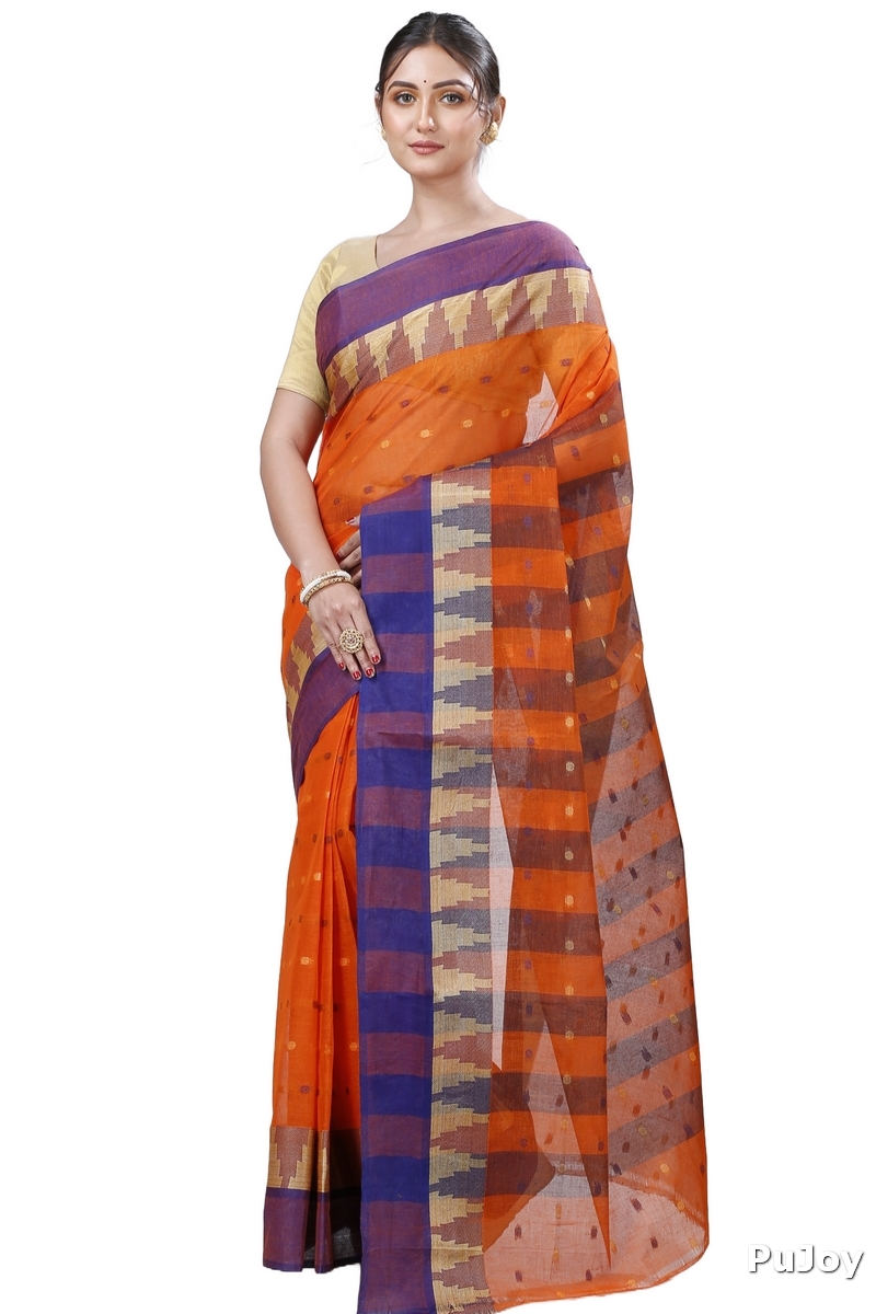 Orange Pure Cotton Jamuna Tant Saree (1311)