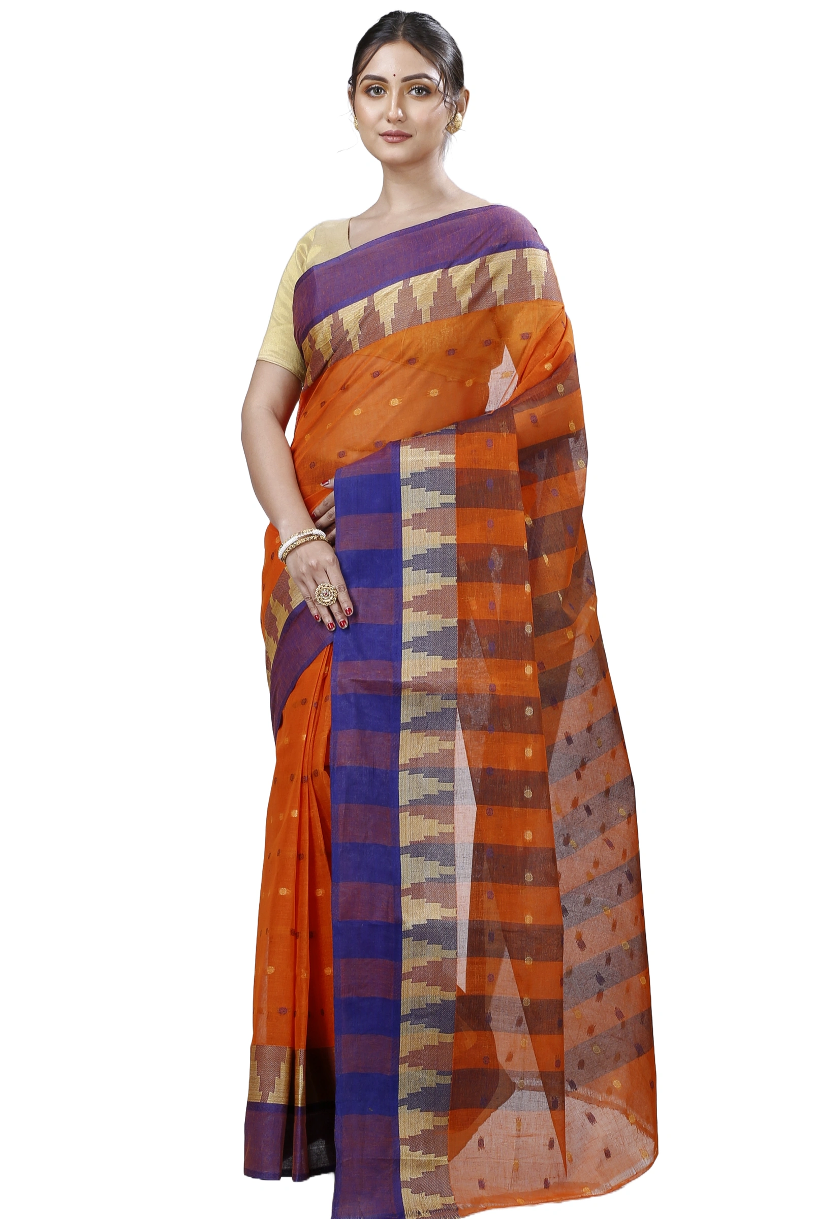 Orange Pure Cotton Jamuna Tant Saree (1311)