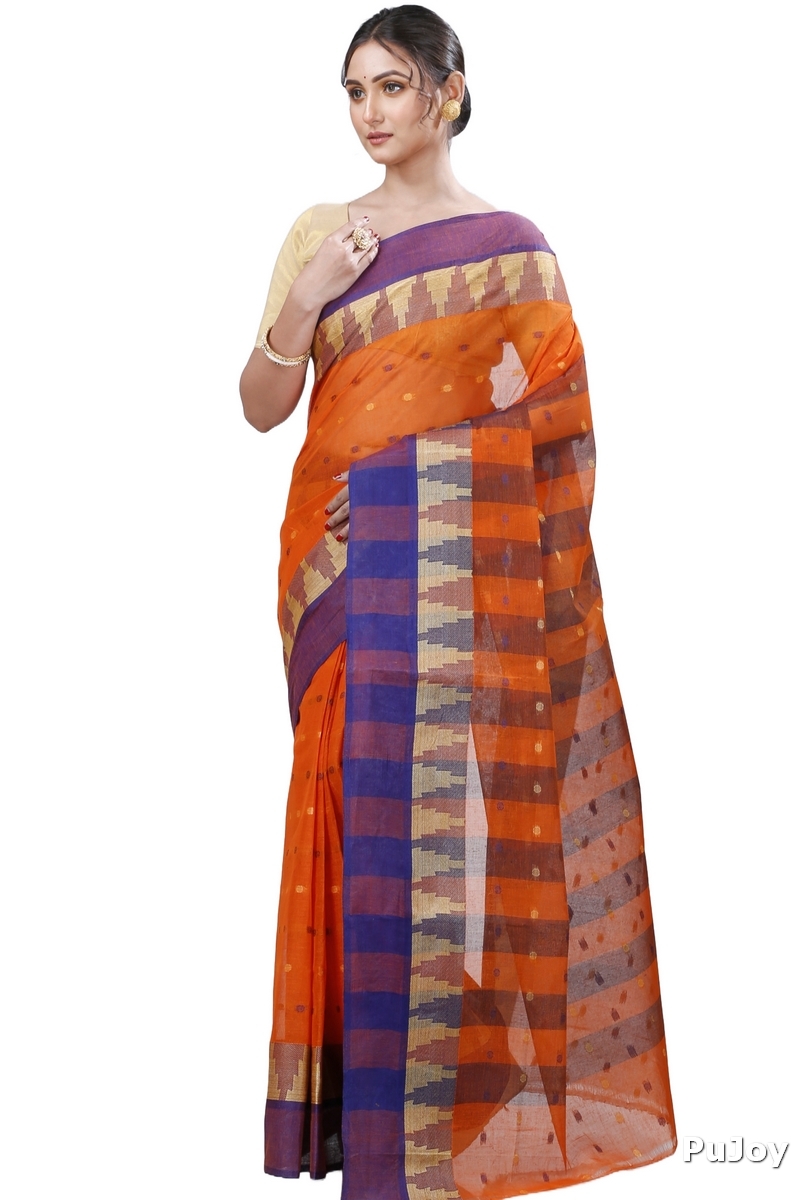 Orange Pure Cotton Jamuna Tant Saree (1311)