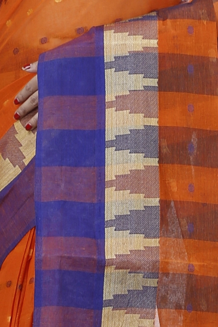 Orange Pure Cotton Jamuna Tant Saree (1311)
