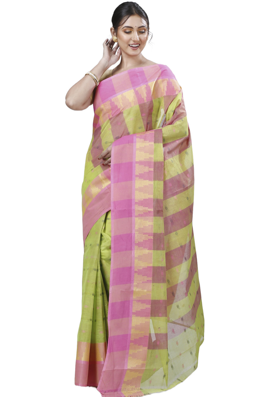 Green Pure Cotton Jamuna Tant Saree (1313)