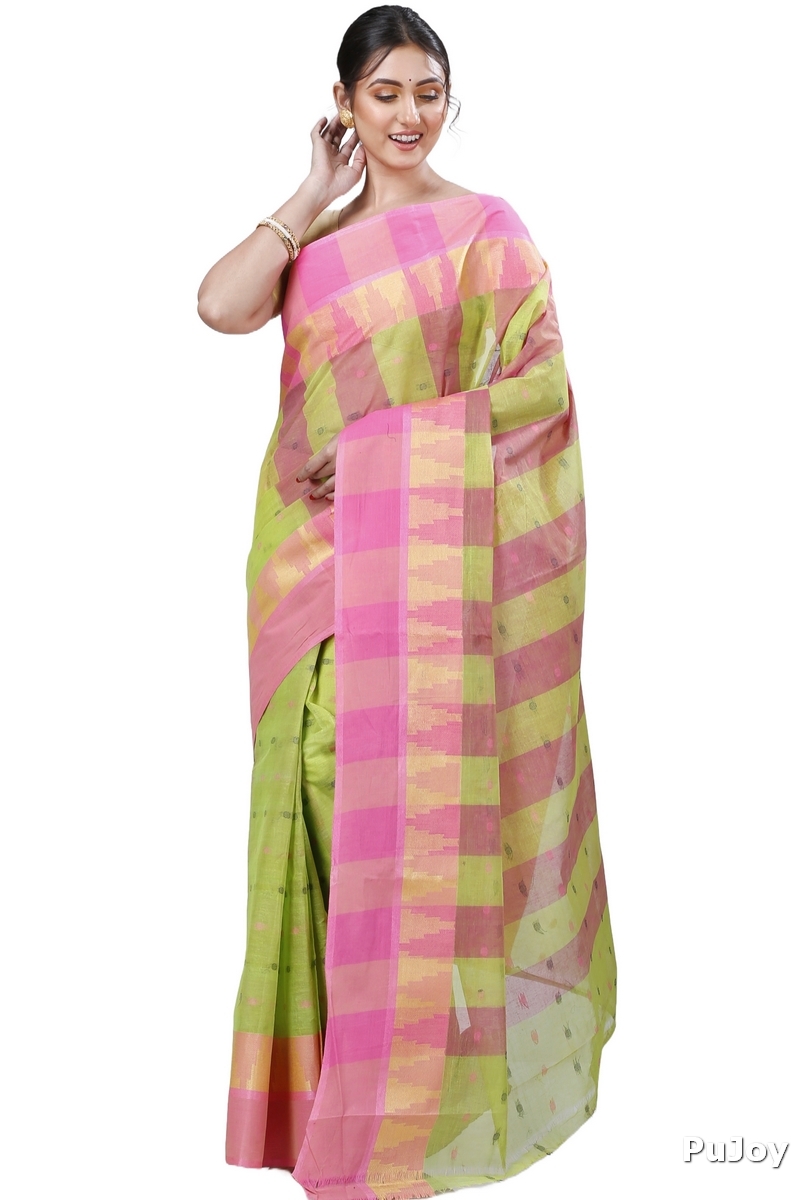 Green Pure Cotton Jamuna Tant Saree (1313)