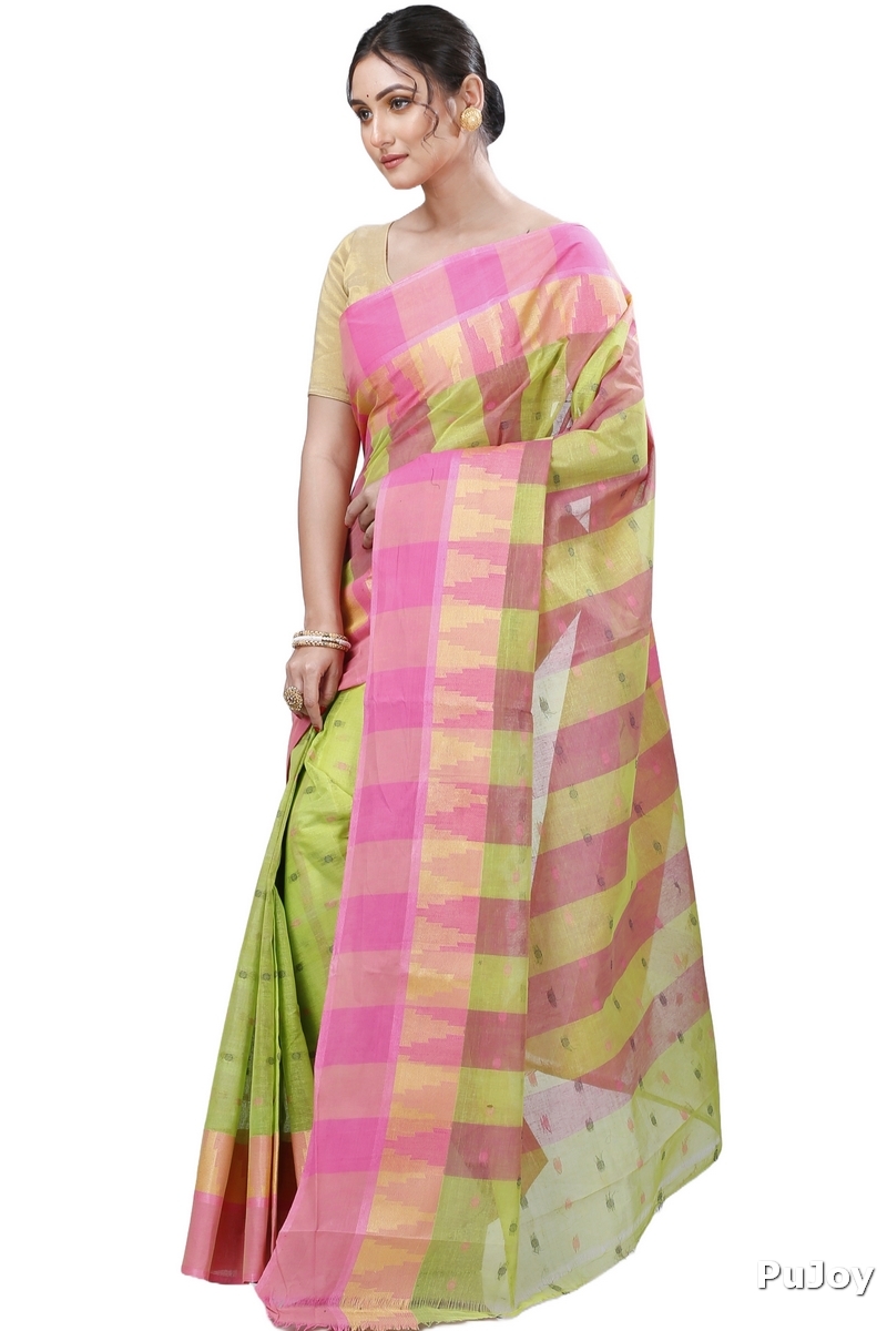 Green Pure Cotton Jamuna Tant Saree (1313)