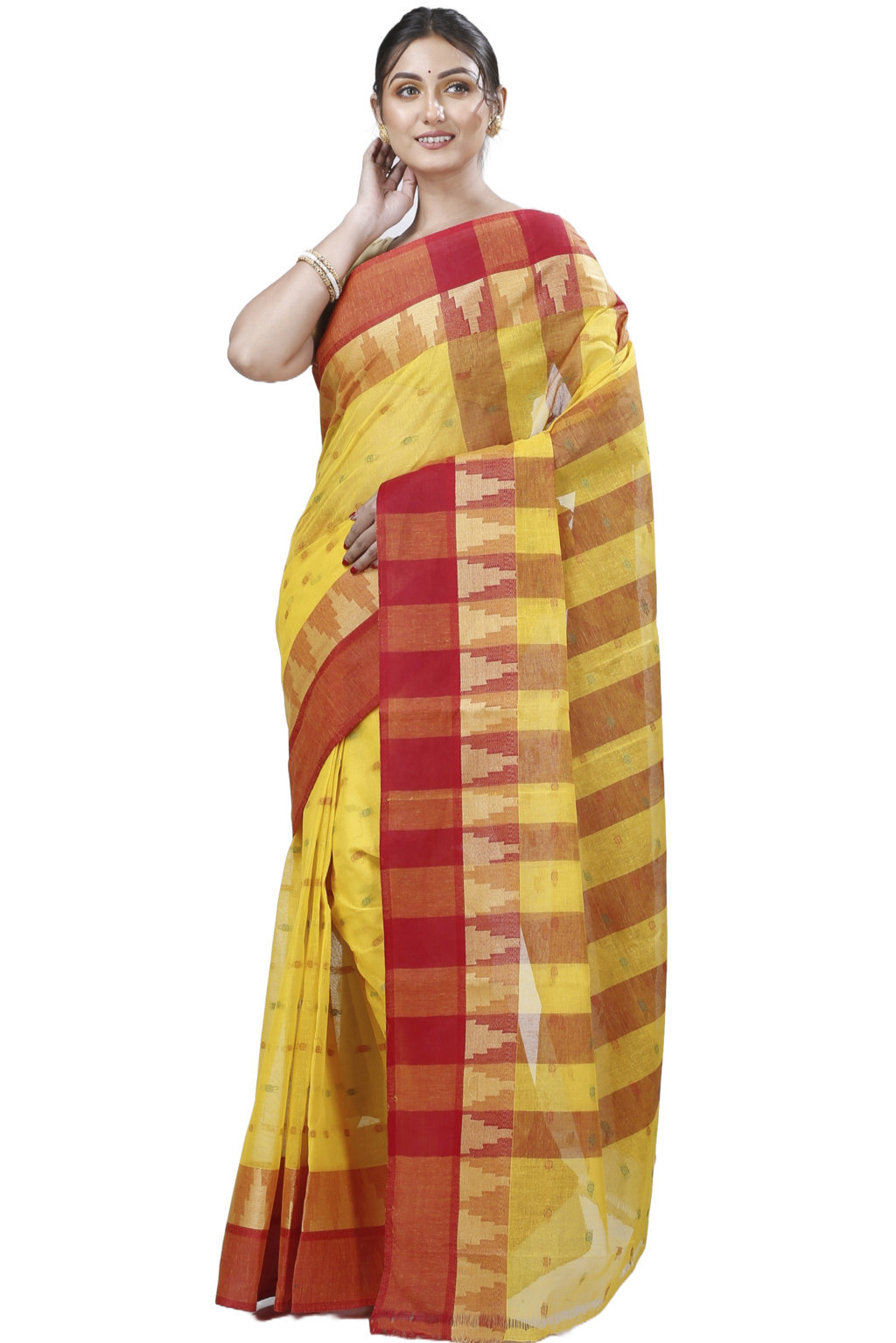 Yellow Pure Cotton Jamuna Tant Saree (1314)