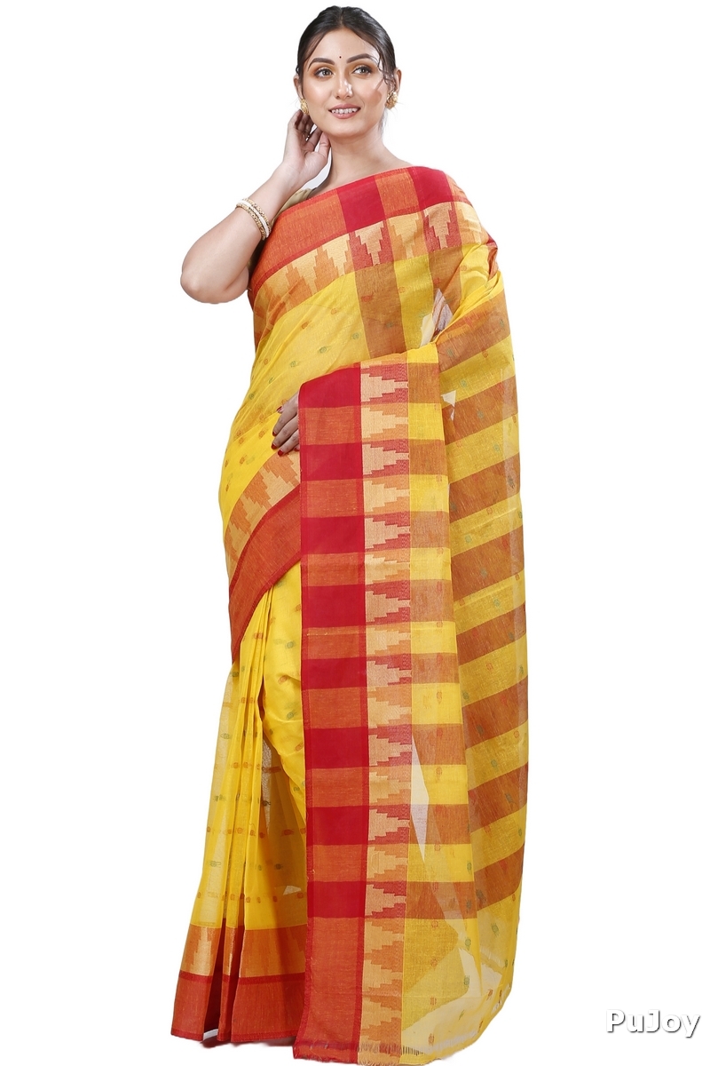 Yellow Pure Cotton Jamuna Tant Saree (1314)