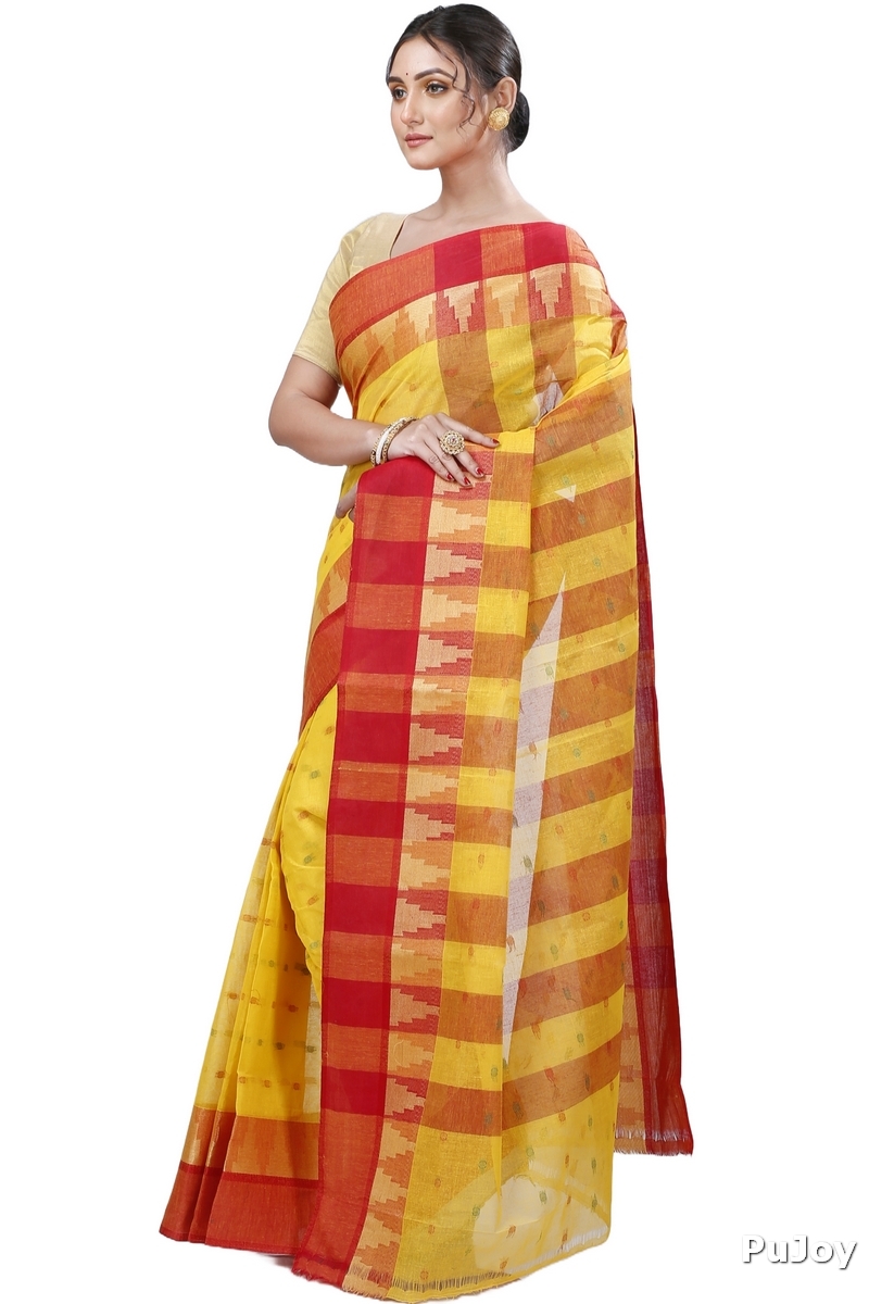 Yellow Pure Cotton Jamuna Tant Saree (1314)