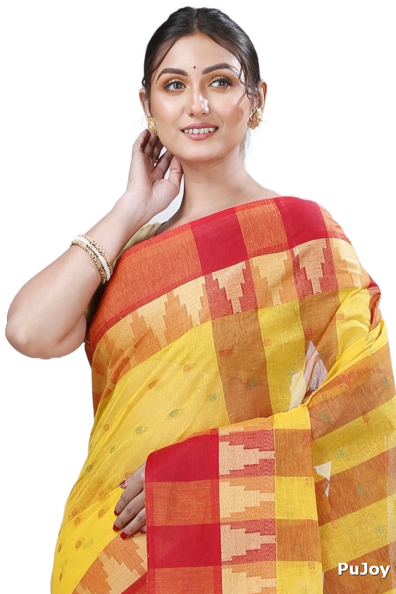 Yellow Pure Cotton Jamuna Tant Saree (1314)