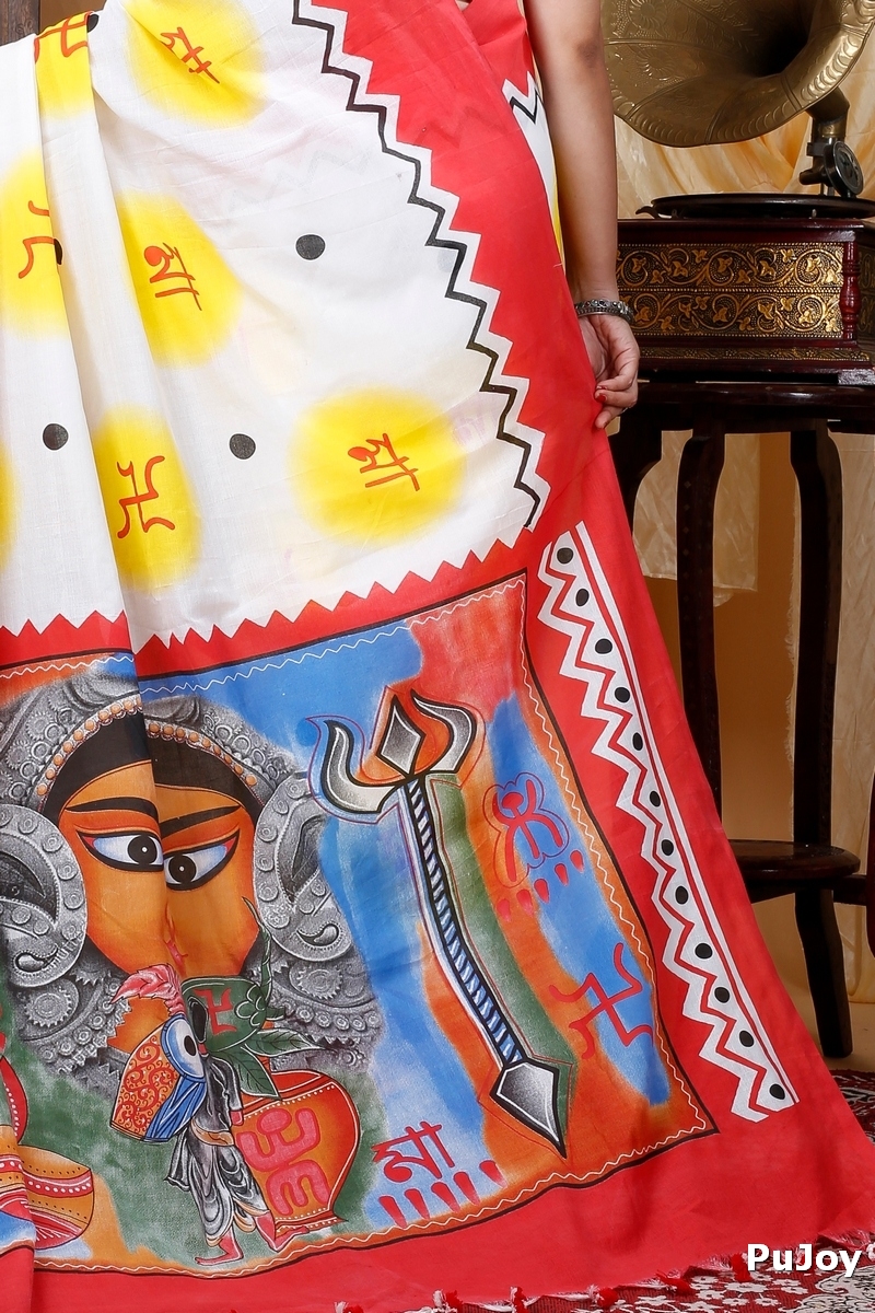 Multycolor Pure Cotton Durga Printed Handloom Saree (1315)